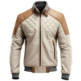 Brown Cafe Racer Diamond Quilted Pure Sheepskin Leather Jacket For Men